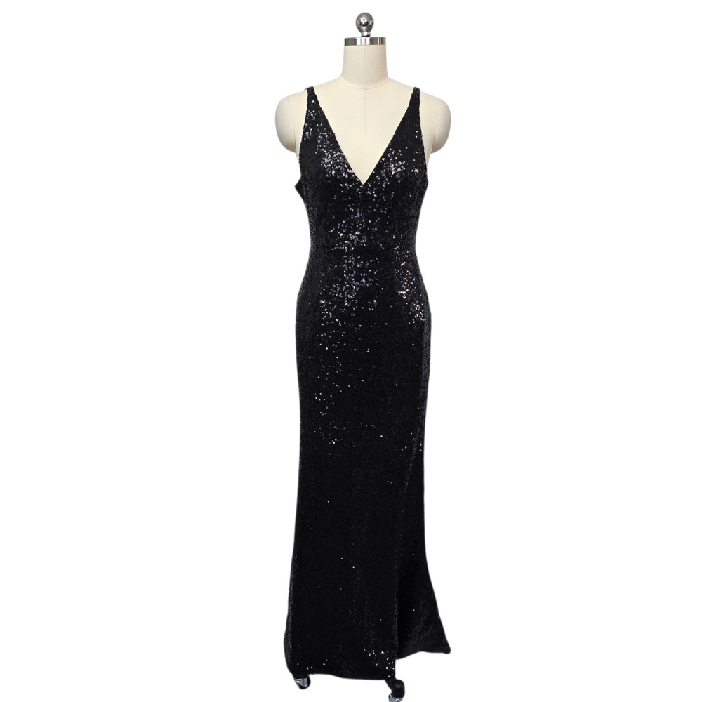 Lulu's Black Sequin V-Neck Maxi Dress